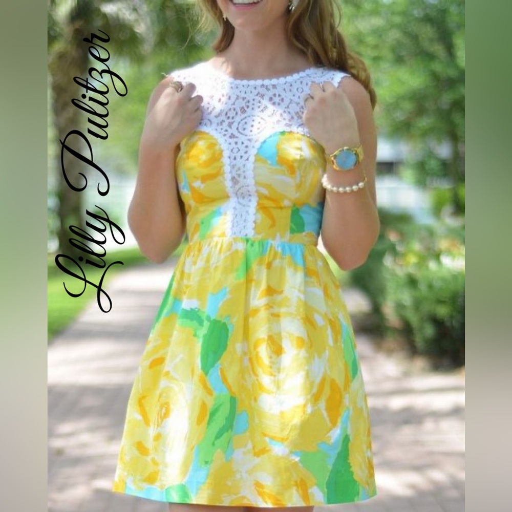 Lilly Pulitzer First Impressions Sun Glow Yellow Rose Reagan Dress Size 0 EUC